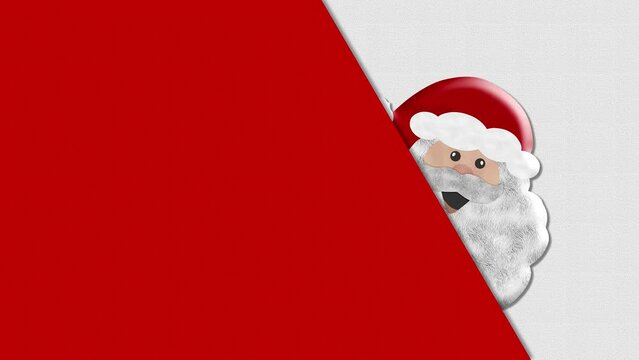 Filmato. Illustrazione 3D. Natale, Babbo Natale a comparsa su sfondo grafico per auguri di Buon Natale, Buon capodanno. Fumetto per spazio testo.