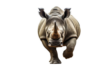 Dynamic Rhino in Full Stride on White or PNG Transparent Background.