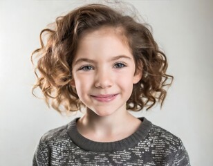 a professional portrait studio photo of girl child with curly Brown hair; mixed face person