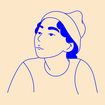 Vector line art portrait of yung boy. Design element for advertising, posters, prints for clothing, banners, covers, websites, social networks, logo