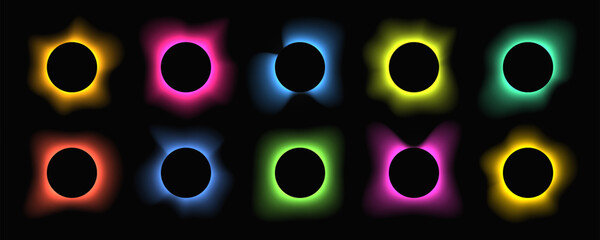 Set of circle illuminate light frames with color gradient