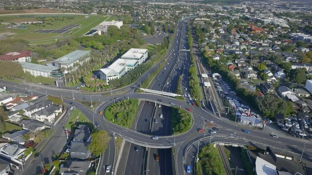 Aerial: Greenlane motorway interchange, Auckland, New Zealand