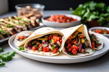 grilled vegetable fajitas with salsa on the side - obrazy, fototapety, plakaty