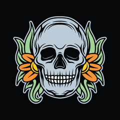 Hand Drawn Art Skull Head Vector Design illustration