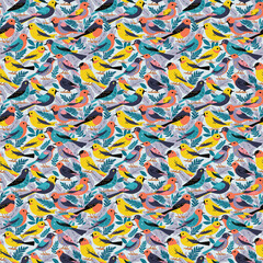 Fototapeta premium Seamless bird pattern background, bird illustration, bird seamless vector pattern