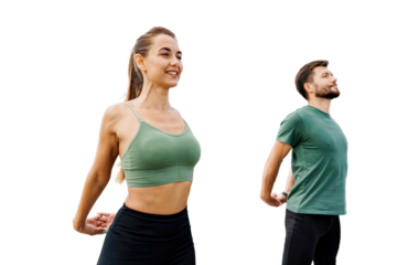 Warm-up workout woman and man sports people exercise together. Sports people like to train together. Athletes have an active lifestyle.