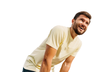 Tired rest break athlete long run. A sporty person is an active lifestyle concept. A man in sports clothes runs does a daily workout in the morning.