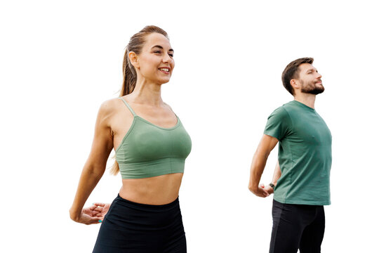 Warm-up workout woman and man sports people exercise together. Sports people like to train together. Athletes have an active lifestyle.