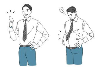 メタボで悩む男性と痩せて嬉しい男性