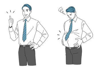 メタボで悩む男性と痩せて嬉しい男性