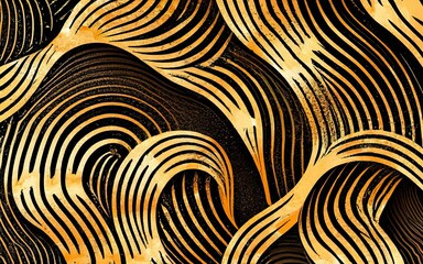 Golden wavy lines pattern background with Generative AI.