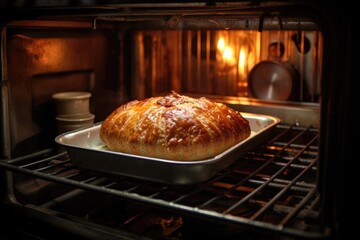 oven view of a turkey meat pie getting baked