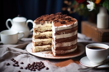 tiramisu layer cake under soft natural light