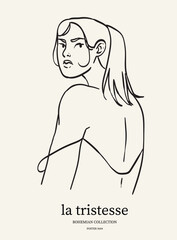 Minimalist brush painted female figure in underwear. Vector fashion illustration of the female body in a trendy linear ink style. Elegant feminine art for posters, placard, banner of underwear store