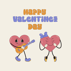 Happy Valentine's Day card in  Groovy style. The card is excellent for social media posts, cards, brochures, flyers, and advertising poster templates.