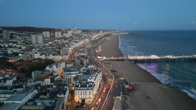 Brighton Pier early evening fly over Aerial drone shot.