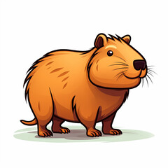 2d cute cartoon capybara animal, 2d cartoon with sharp outlines on White Background
