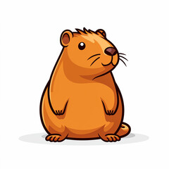 2d cute cartoon capybara animal, 2d cartoon with sharp outlines on White Background