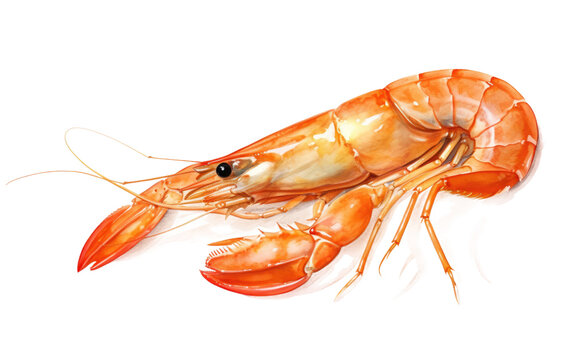 Realistic Fresh Shrimp Portrait on White or PNG Transparent Background.