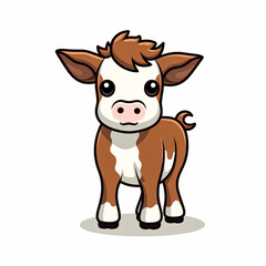 2d cute cartoon cow animal, 2d cartoon with sharp outlines on White Background