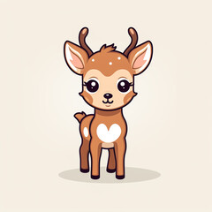 2d cute cartoon deer animal, 2d cartoon with sharp outlines on White Background