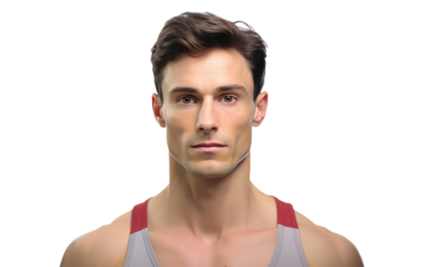 Realistic Male Gymnastic Player Portrait on White or PNG Transparent Background.