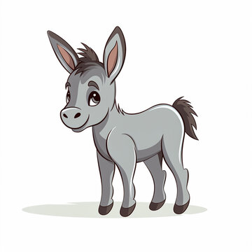 2d cute cartoon donkey animal, 2d cartoon with sharp outlines on White Background
