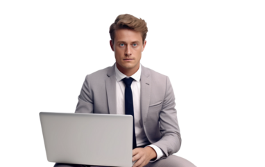 Man's Productive Work Scene in Art Form on White or PNG Transparent Background.