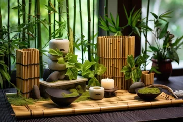 Abwaschbare Fototapete oriental-inspired spa set with bamboo and zen garden © Alfazet Chronicles