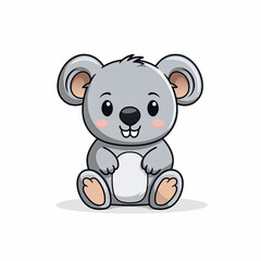 2d cute cartoon koala animal, 2d cartoon with sharp outlines on White Background