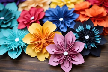 multicolored paper flowers on a table