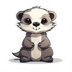 2d cute cartoon ferret animal, 2d cartoon with sharp outlines on White Background