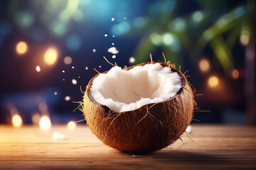 Delicious floating in the air cinematic coconut  - obrazy, fototapety, plakaty