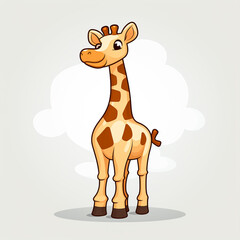 2d cute cartoon giraffe animal, 2d cartoon with sharp outlines on White Background