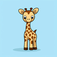 2d cute cartoon giraffe animal, 2d cartoon with sharp outlines on White Background