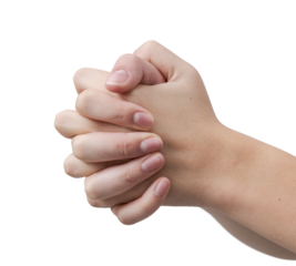 Young woman's hands clasped isolated