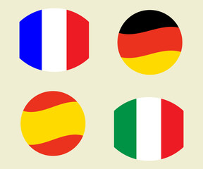 Different Flags of France, Germany, Italy, Spain