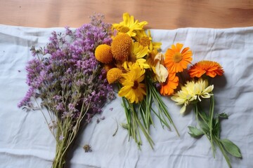 fresh flowers on one side, dried ones on the other