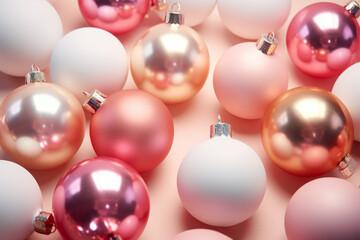 Christmas baubles, glass balls in soft pastel colors
