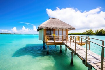 seclude overwater bungalow with private deck and steps into sea