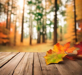 Naklejka na ściany i meble Autumn Leaves Wooden 