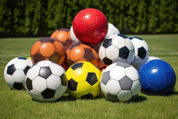 various sizes of soccer balls displayed together