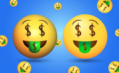2D and 3D Vector Money Mouth Face Emoji Illustration