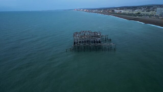 The West Pier in Brighton Aerial view Drone shot