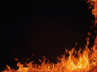 Fototapeta na wymiar fire flames frame on black background