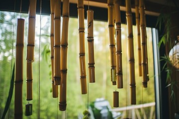 bamboo wind chimes hanging near a window
