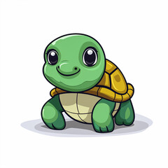 2d cute cartoon turtle animal, 2d cartoon with sharp outlines on White Background