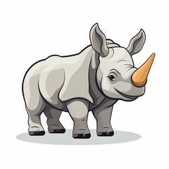 Fototapeta premium 2d cute cartoon rhinoceros animal, 2d cartoon with sharp outlines on White Background