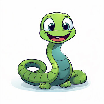 2d cute cartoon snake animal, 2d cartoon with sharp outlines on White Background