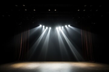 a spotlight illuminating an empty theater stage - obrazy, fototapety, plakaty